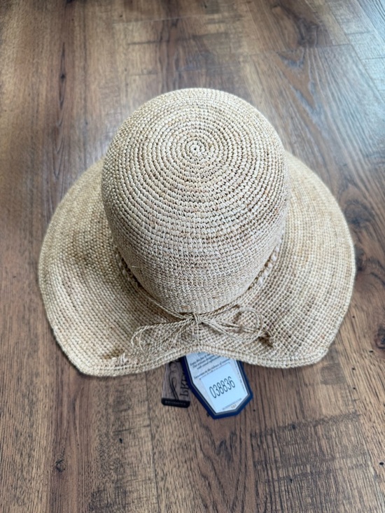 SUN ‘n’ SAND Accessorize Woven Raffia Sun Hat - Tan wide Brim UPF 50+ Bow Shell